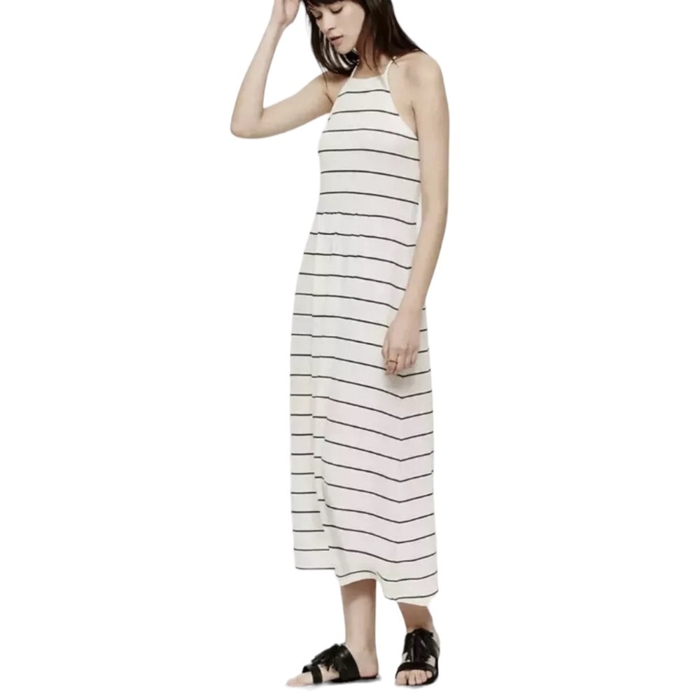 LOU & GREY Striped Midi Dress Size M Cossback Black & White Signature Softblend